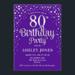 80th Birthday Party - Purple & Silver Invitation<br><div class="desc">80th Birthday Party Invitation.
Elegant design in royal purple and faux glitter silver. Features stylish script font and confetti. Message me if you need custom age.</div>