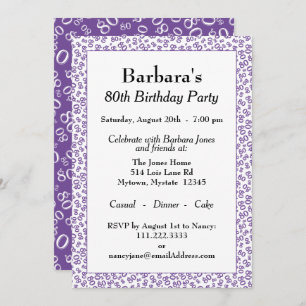 80th Birthday Party Purple/White Number Pattern Invitation
