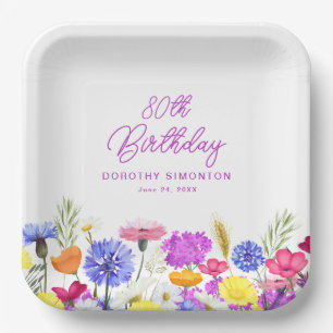 80th Birthday Party Purple Wildflower Custom Paper Plate