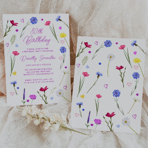 80th Birthday Party Purple Wildflower Meadow Invitation