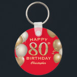 80th Birthday Party Red and Gold Balloons Key Ring<br><div class="desc">80th Birthday Party Red and Gold Balloons and Confetti Keychain. For further customisation,  please click the "Customise it" button and use our design tool to modify this template.</div>