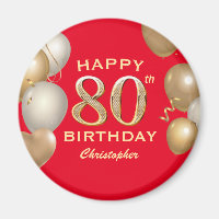 80th Birthday Party Red and Gold Balloons