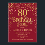 80th Birthday Party - Red & Gold Invitation<br><div class="desc">80th Birthday Party Invitation.
Elegant design in red and faux glitter gold. Features stylish script font and confetti. Message me if you need custom age.</div>