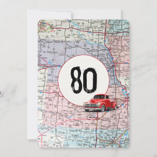 80th Birthday Party Red Retro Truck Invitation