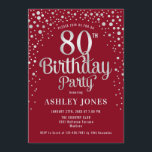 80th Birthday Party - Red & Silver Invitation<br><div class="desc">80th Birthday Party Invitation.
Elegant design in dark red and faux glitter silver. Features stylish script font and confetti. Message me if you need custom age.</div>