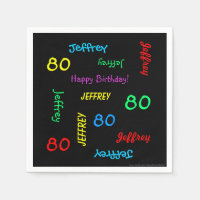 80th Birthday Party Repeating Names, Black Paper
