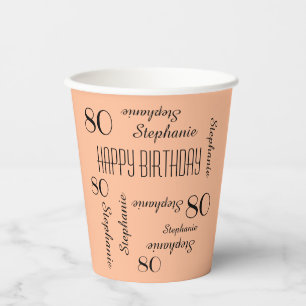 80th Birthday Party Repeating Names Peach Fuzz Paper Cups