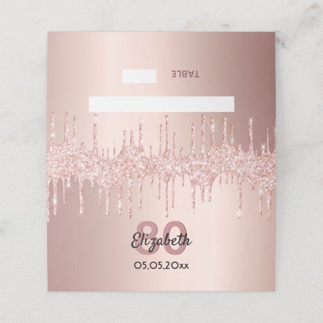 80th birthday party rose gold glitter pink sparkle place card (Outside Unfolded)