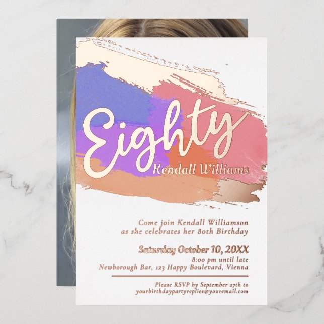 80th Birthday party rose gold photo abstract art (Front/Back)