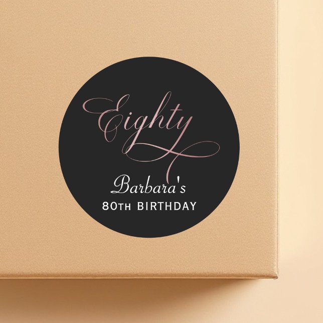 80th Birthday Party Rose Gold Script  Classic Round Sticker (Creator Uploaded)