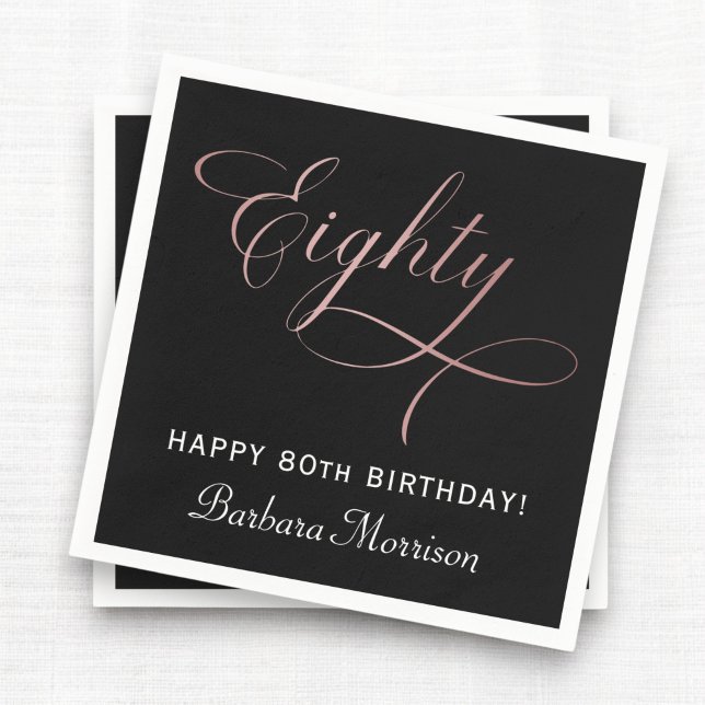 80th Birthday Party Rose Gold Script Personalised Napkin (Creator Uploaded)