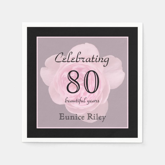 80th Birthday Party Rose Paper Napkins (Front)