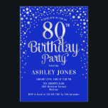 80th Birthday Party - Royal Blue & Silver Invitation<br><div class="desc">80th Birthday Party Invitation.
Elegant design in royal blue and faux glitter silver. Features stylish script font and confetti. Message me if you need custom age.</div>