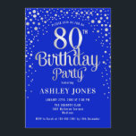 80th Birthday Party - Royal Blue & Silver Invitation<br><div class="desc">80th Birthday Party Invitation.
Elegant design in royal blue and faux glitter silver. Features stylish script font and confetti. Message me if you need custom age.</div>