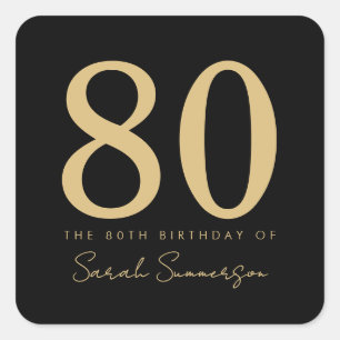 80th Birthday Party Script Black Gold Eighty Square Sticker