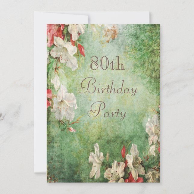 80th Birthday Party Shabby Chic Hibiscus Flowers Invitation (Front)