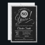 80th Birthday Party - Silver Black ANY AGE Invitation<br><div class="desc">80th Birthday Party Invitation for women or men. Elegant invite card in faux glitter silver and black. Features stylish script font and stripes of the back of the card. Cheers to 80 years! Can be customized for any age.
Please message us if you need further customization.</div>
