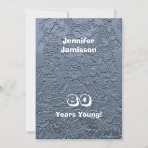 80th Birthday Party Silver Blue Dolls Name Invitation