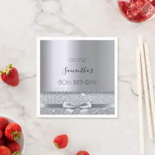 80th birthday party silver bow elegant napkin