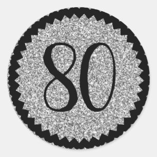 80th Birthday Party Silver Glitter Classic Classic Round Sticker