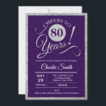 80th Birthday Party - Silver Purple ANY YEAR Invitation<br><div class="desc">80th Birthday Party Invitation for women or men. Elegant invite card in faux glitter silver and purple. Features stylish script font and stripes of the back of the card. Cheers to 80 years! Can be customized for any age.
Please message us if you need further customization.</div>