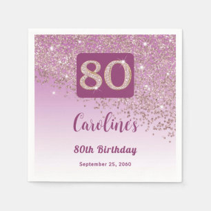 80th Birthday Party Sparkling Rose Gold Glitter Napkin