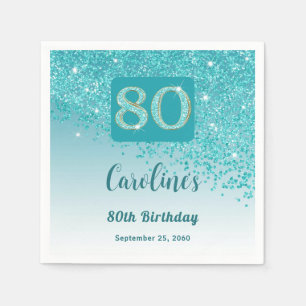 80th Birthday Party Sparkling Teal Blue Glitter Napkin
