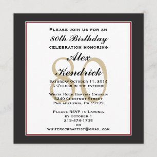 80th Birthday Party Square Invitation