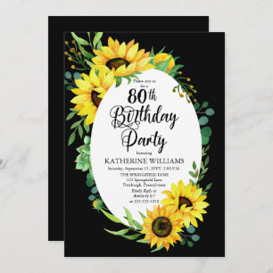 80th Birthday Party Sunflower Eucalyptus Floral Invitation
