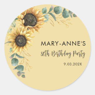 80th Birthday Party Sunflower Floral Classic Round Sticker