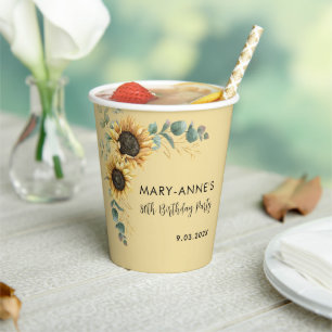 80th Birthday Party Sunflower Floral Paper Cups