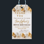 80th Birthday Party Thank You Gift Tags<br><div class="desc">A gorgeous gold and silver balloon 80th birthday party favour tag. This balloon themed design is the perfect party thank you gift tag. Personalise with our own custom name and message. Gold and brown typography on a white background.</div>