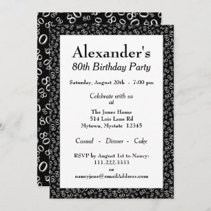 80th Birthday Party Theme Black and White Pattern Invitation