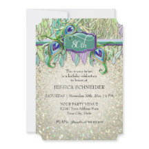 80th Birthday Party Ticket Peacock Feather