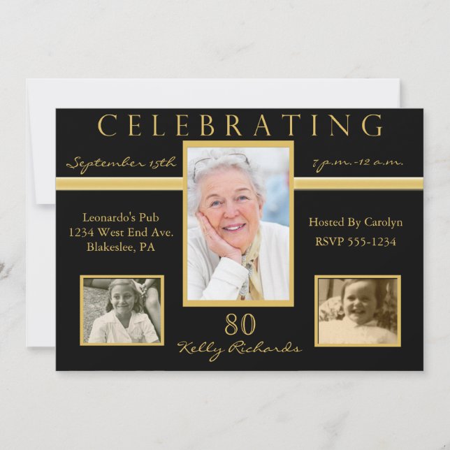 80th Birthday Party Tri Photo Invitations (Front)