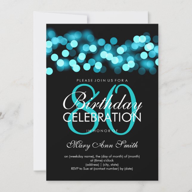 80th Birthday Party Turquoise Hollywood Glam Invitation (Front)