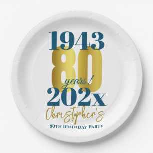 80th Birthday Party Typography Date Paper Plate