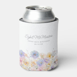 80th Birthday Party Watercolor Floral Custom Can Cooler
