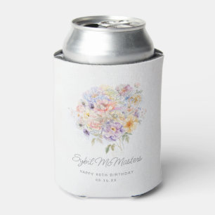80th Birthday Party Watercolor Floral Custom Can Cooler