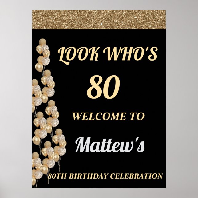 80th birthday party welcome sign for men (Front)