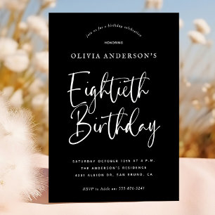80th Birthday Party   White on Black Typography Invitation