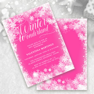 80th Birthday Party Winter Wonderland Pink Invitation