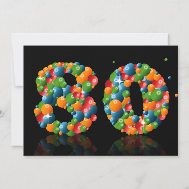 80th Birthday party, with bubbles and balls Invitation (Front)