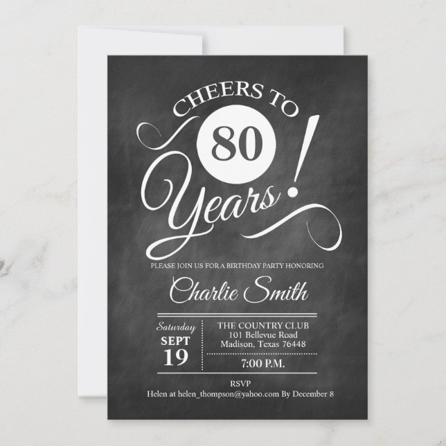 80th Birthday Party with Chalkboard Pattern Invitation (Front)