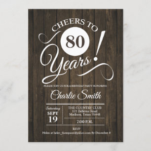 80th Birthday Party with Wood Pattern Invitation