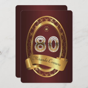 80th,birthday party woman man,elegant colour invitation
