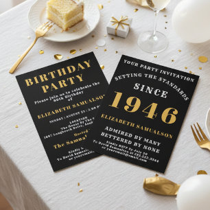 80th Birthday Personalised Black & Gold 1946 Invitation