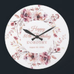 80th Birthday Personalised Burgundy Pink Floral Large Clock<br><div class="desc">A personalised wall clock is a great birthday gift idea for a 80th birthday gift. The birthday celebrant can celebrate their birthday and add a pretty touch to your decor with this personalised burgundy and dusty pink floral wall clock. An elegant watercolor wreath decorates the front and back. Four lines...</div>