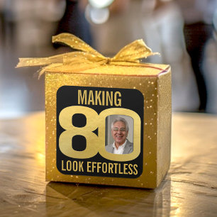 80th birthday photo black and gold effortless square sticker