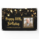 80th Birthday Photo Black Gold Stars Personalised